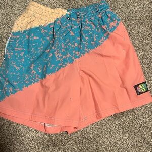 Retro Colorblock Swim Shorts - Coral, Teal & Cream
